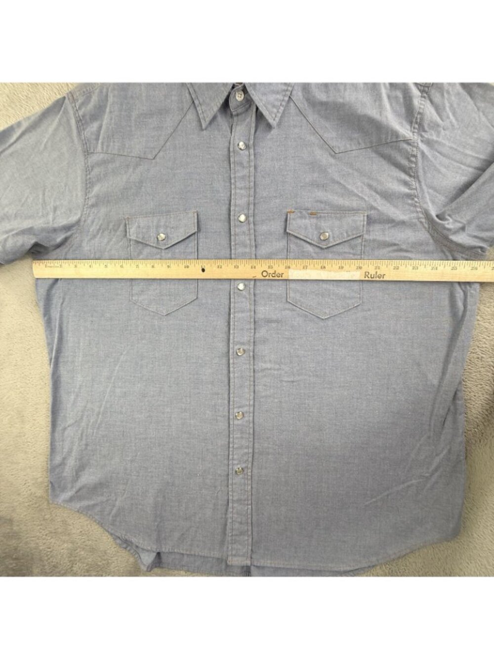 Vintage Walls Shirt Men 2XL Blue Solid Short Sleeve Western Snap Chambray Pocket - Picture 7 of 13